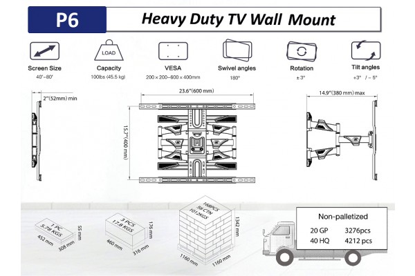 Giá Treo TiVi Xoay North Bayou P6 Nhập Khẩu (40-80 inch)