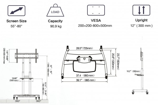 Khung Treo TiVi Di Động AVA1800N Nhập Khẩu (55 - 80 inch)